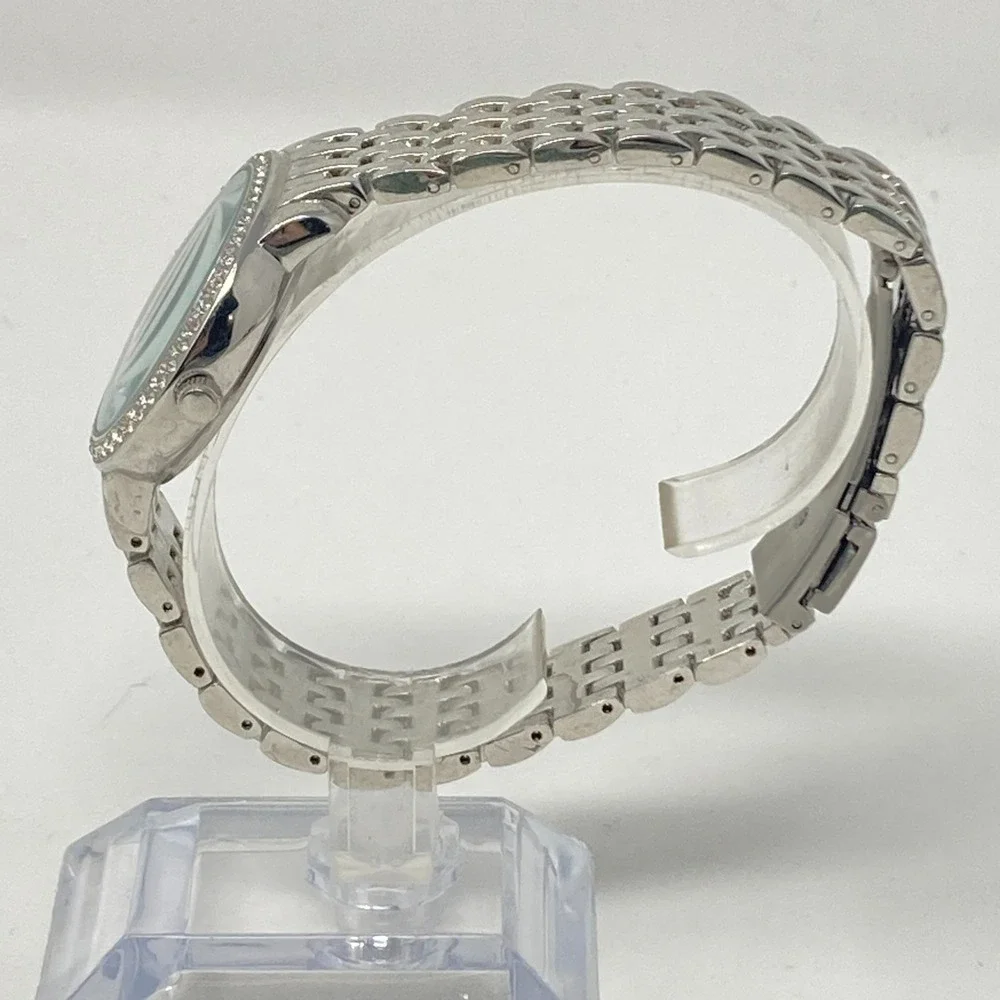 Rampage Womens Watch 36mm Floral Crystals Silver Tone Black Bling New Battery 8